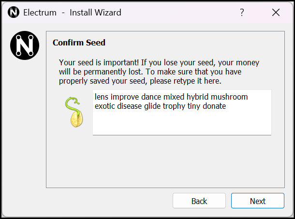 Seed confirmation step