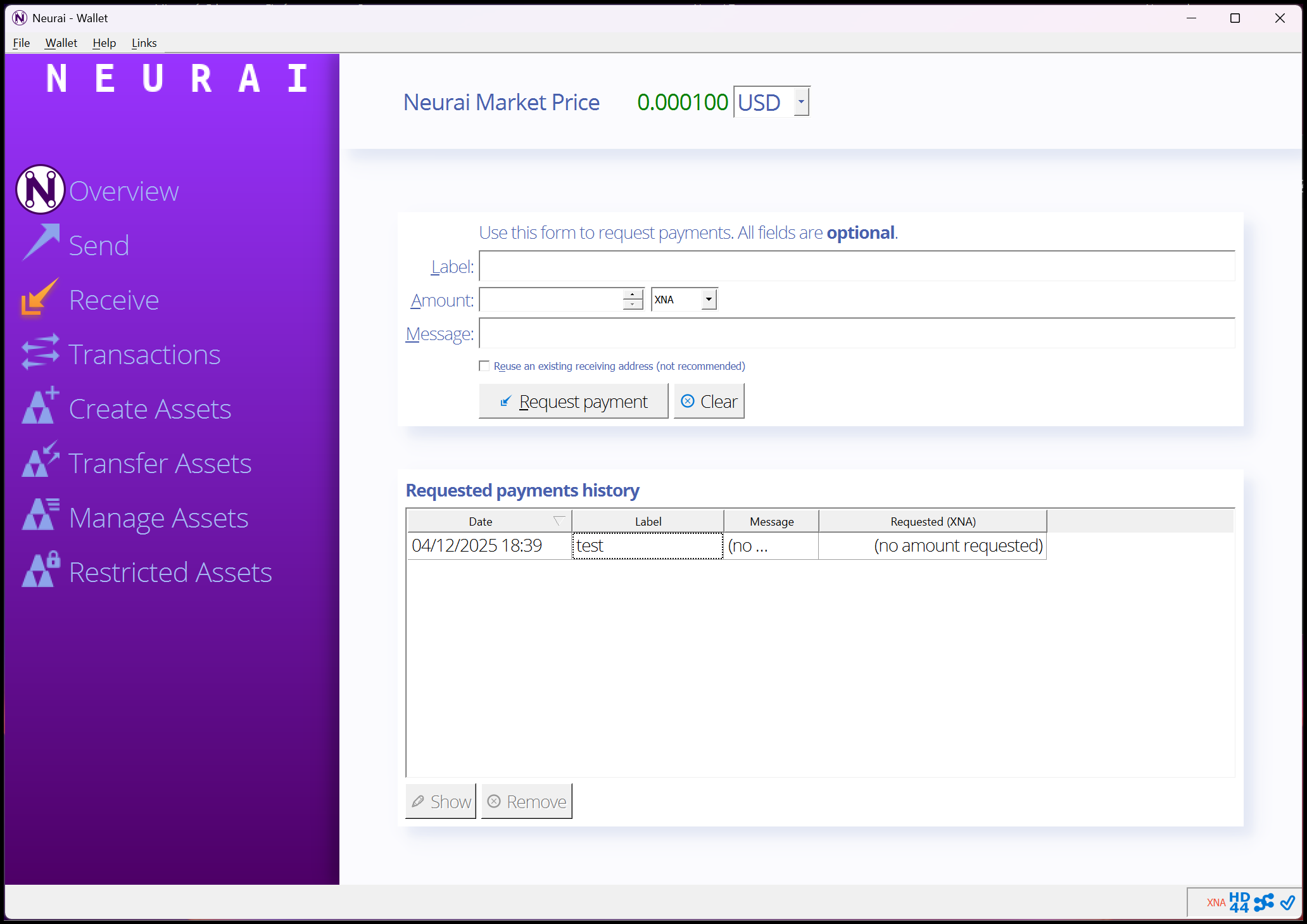 Receive tab with payment requests