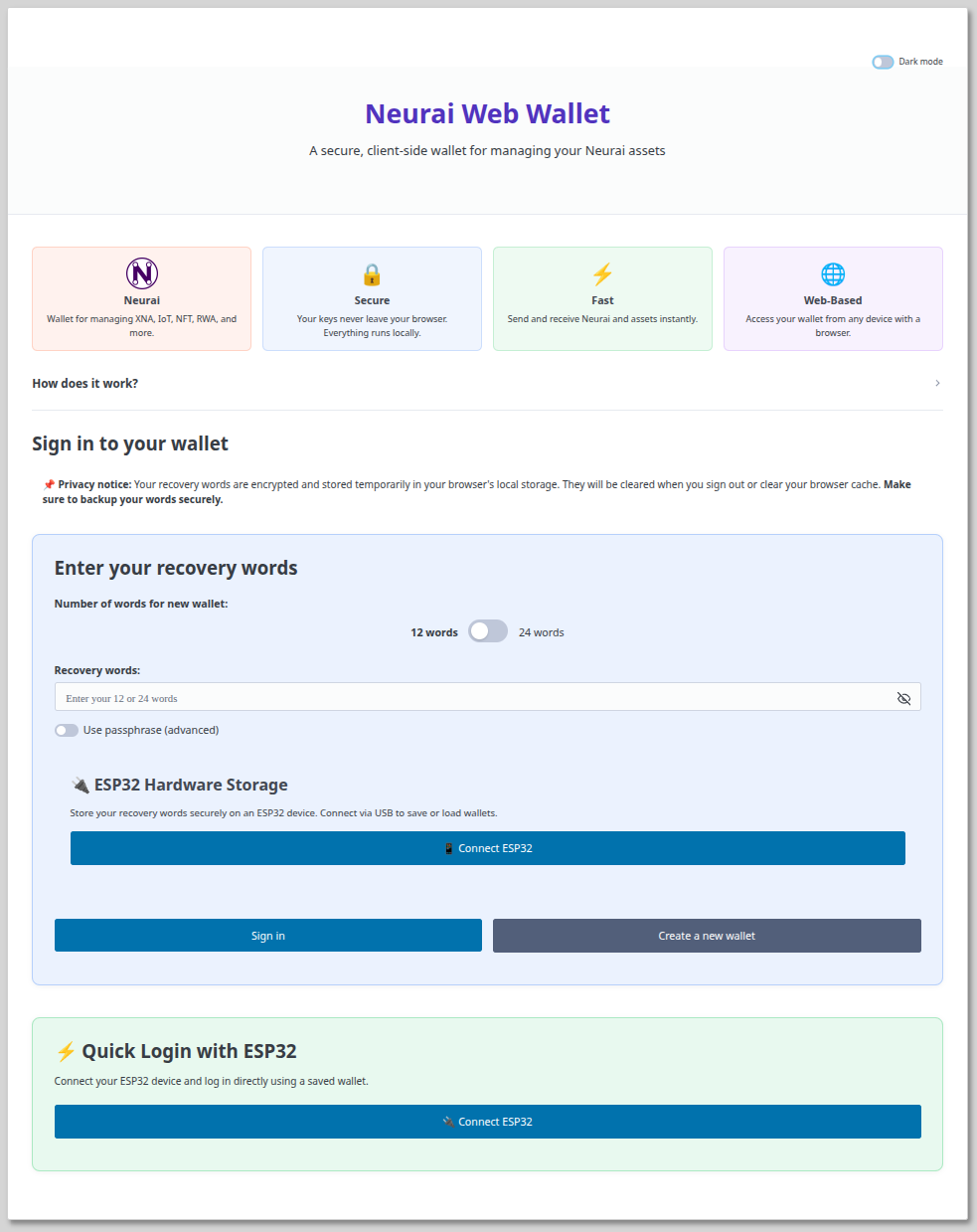 Webwallet front page